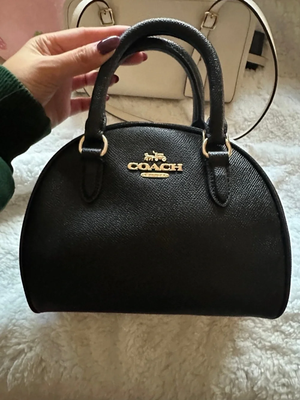 Coach Black Pebbled Leather Dome Satchel with Gold Hardware